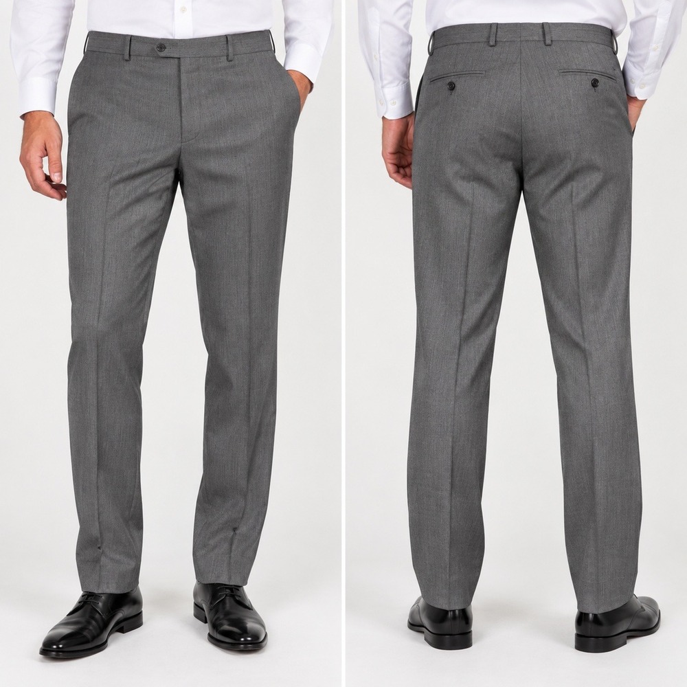 Egara Mens Gray 100% Wool Flat Front Dress Pants Trousers Size 34